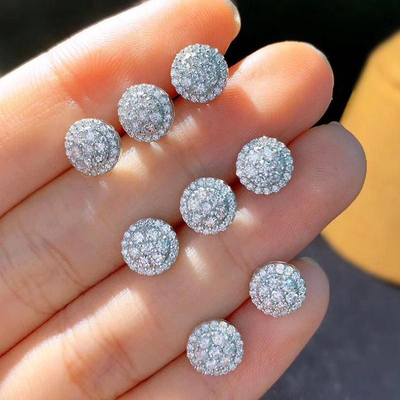 Изящные серьги-пусеты круглой формы для женщин, полностью белые кубические цирконии, простые и классические женские серьги, оптовые лоты