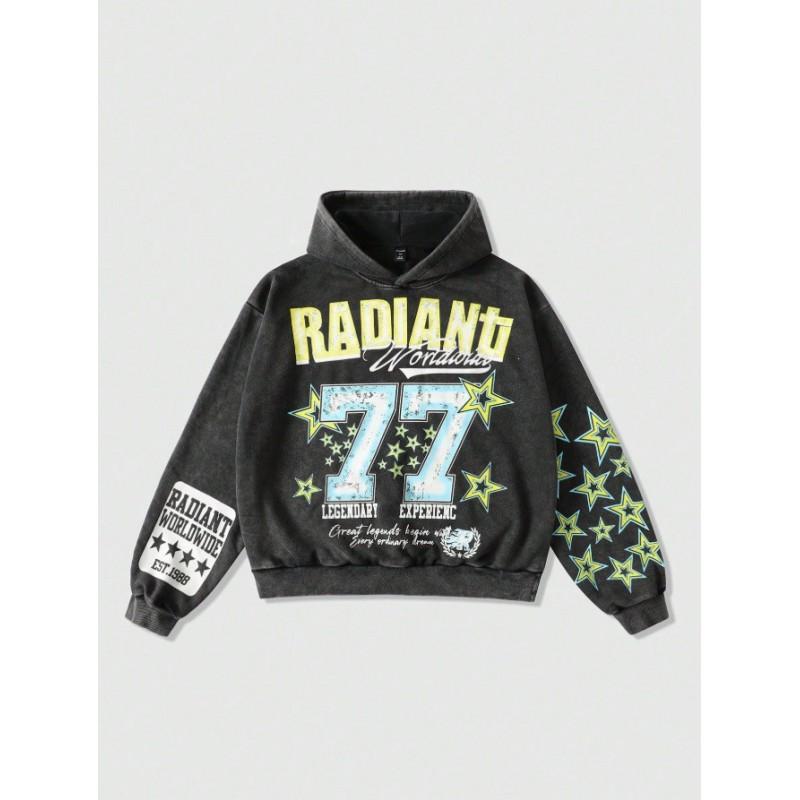 Oversized Hooded Sweatshirt With Skull Print Streetwear Unisex Loose Fit Casual Top
