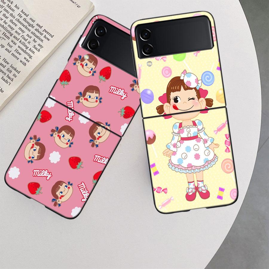 F-Fujiya M-Milky P-Peko C-chan Мультяшный Чехол для Телефона для Samsung Z Flip 7 6 5G Galaxy Z Flip 5 4 3 Черный Жесткий Чехол Роскошный ПК