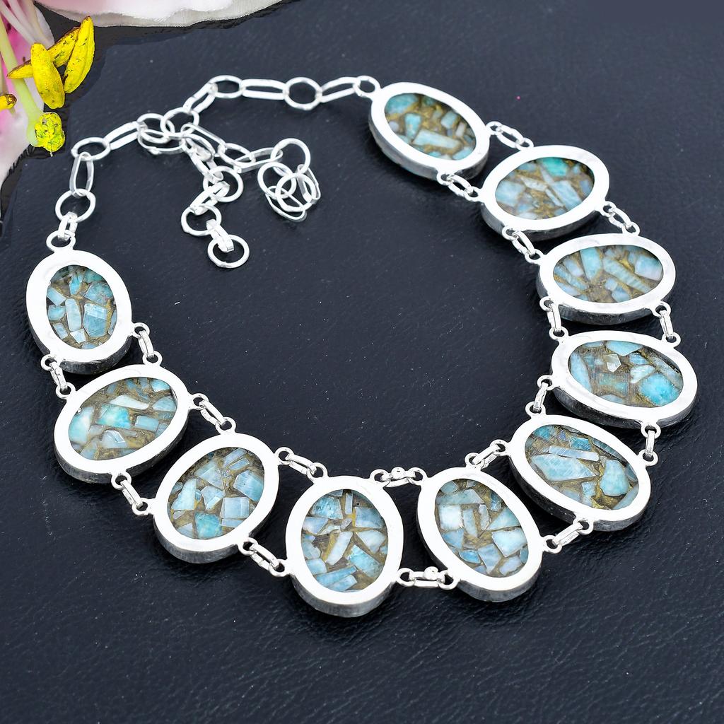 Copper Larimar Gemstone Handmade 925 Sterling Silver Jewelry Necklace 18" KG-1858