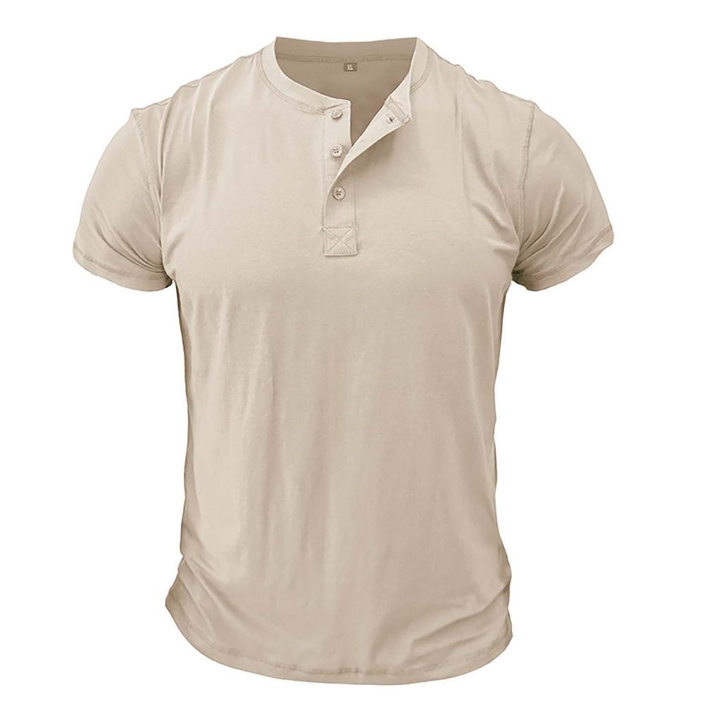 Summer European And American Men's Short Sleeved Men's Collarless T-shirt Solid Color Top