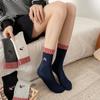Female Spring and Autumn Lovely Cartoon Embroidery Bow Red Plaid Flanging Boneless Tube Socks