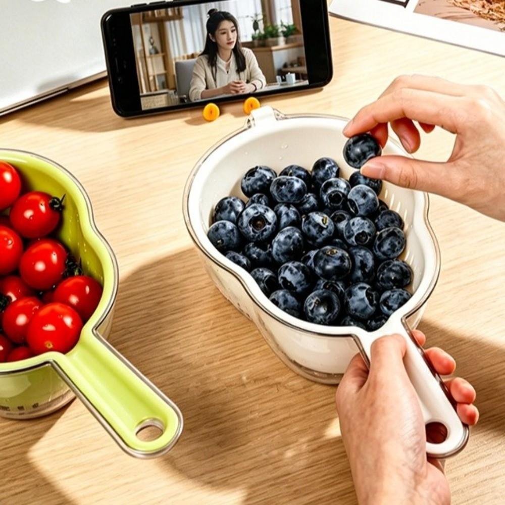 Gourd-shaped Fruit Washing Basket with Handle Draining Basket Vegetable Fruit Strainer Salad Prep