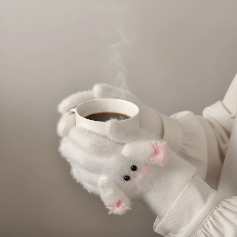 Windproof Plush Gloves Keep Warm Bow Mittens Cute Cycling Gloves  Women Girls