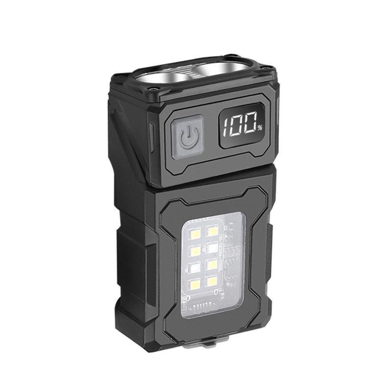 COB + LED Digital Display Work Light 180° Rotatable Magnetic USB Rechargeable Emergency Flashlight with Warning Light