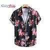 Мужская черная розовая рубашка с коротким рукавом с цветочным принтом, мужская рубашка, лето 2025, новинка