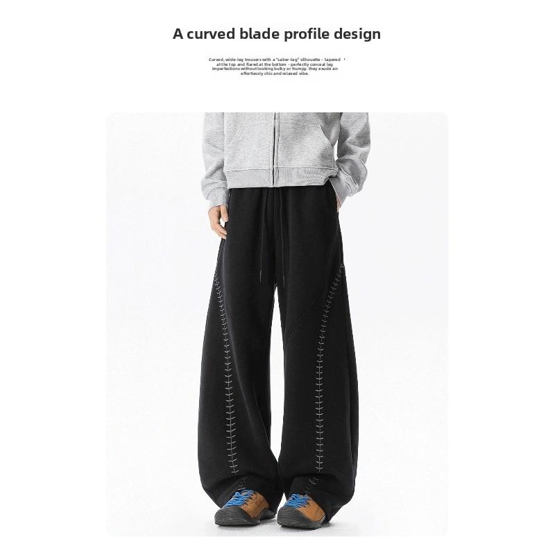 American contrasting color embroidered sports casual pants men's autumn profile scimitar pants retro loose long pants