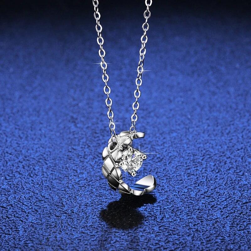 New Real Moissanite Moon Pendant Necklace VVS1 D Color  Pure S925 Sterling Silver Fine Jewelry Gift for Women