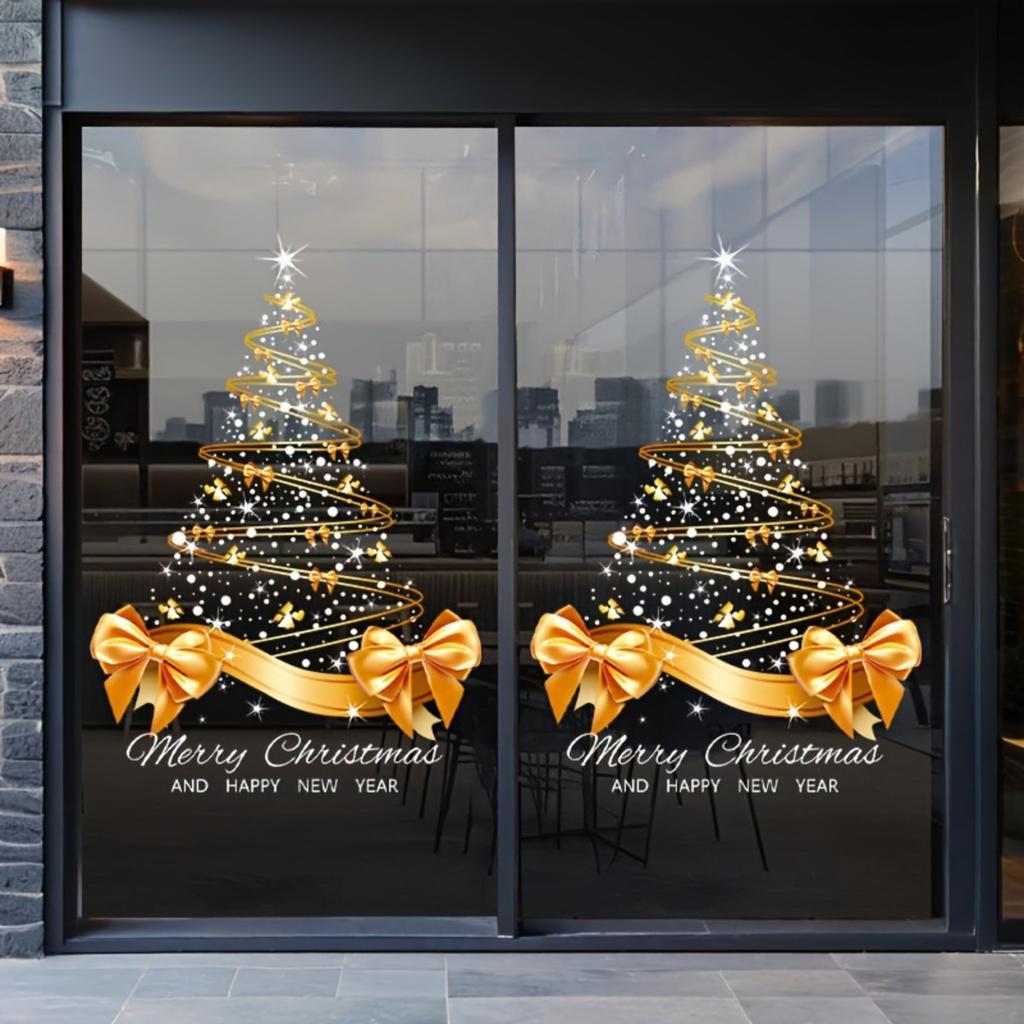 Large Christmas Tree Window Clings,Static Cling Decals 23.6x37 Inch, Removable Reusable Vinyl Stickers For Glass Door Home Offices Holiday Decor