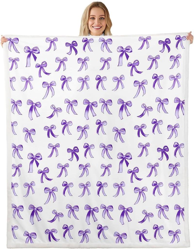 Плед с узором из синих бантов Мягкий флисовый плед Элегантный домашний декор Подарок для женщин Девочек Спальня Постельное белье Покрытие