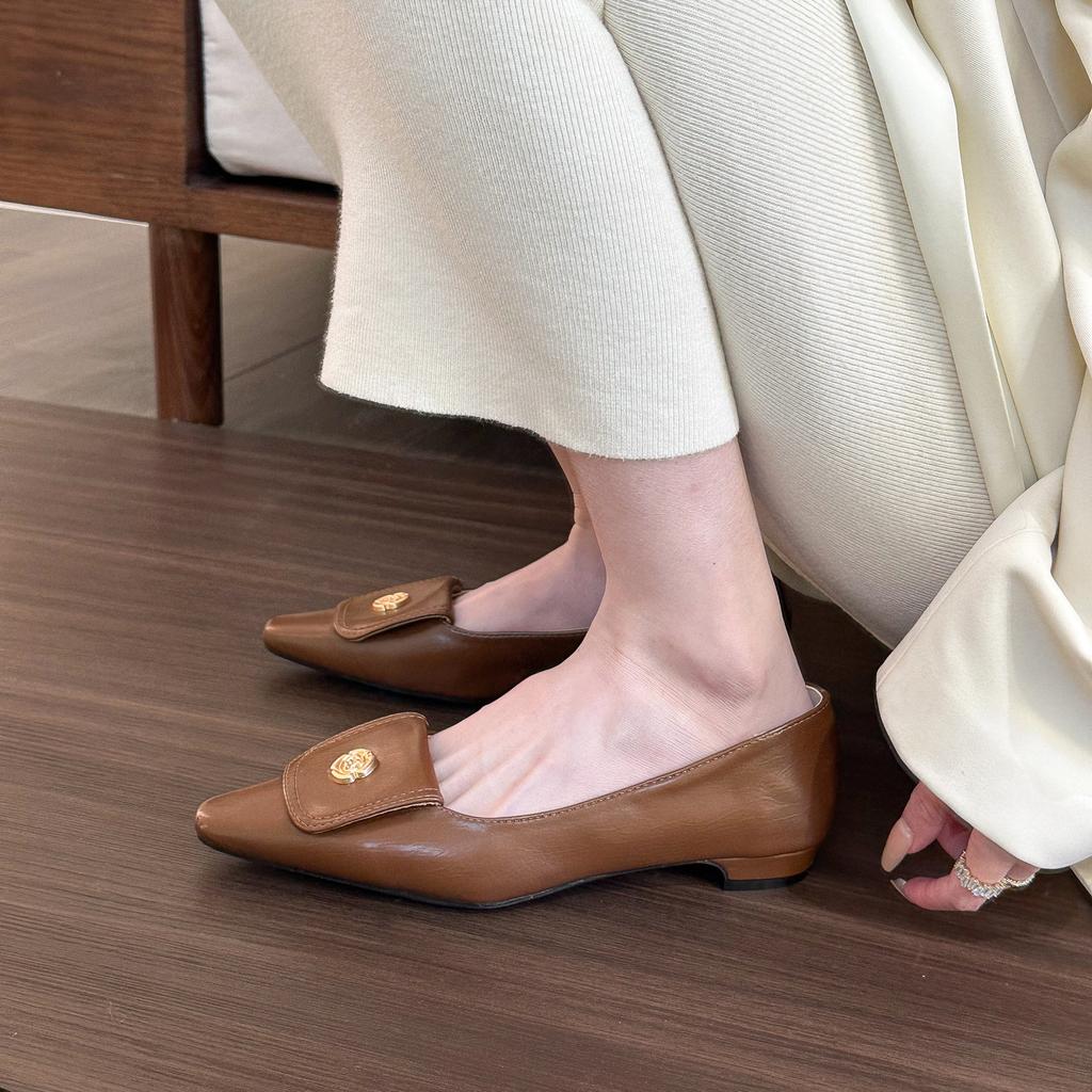 Women's Casual White PU Leather Flats Shoes Pointed Toe Chunky Flats Slip On Loafers Comfortable Dress Flat Shoes for Women Fashion Soft Ballet Shoes