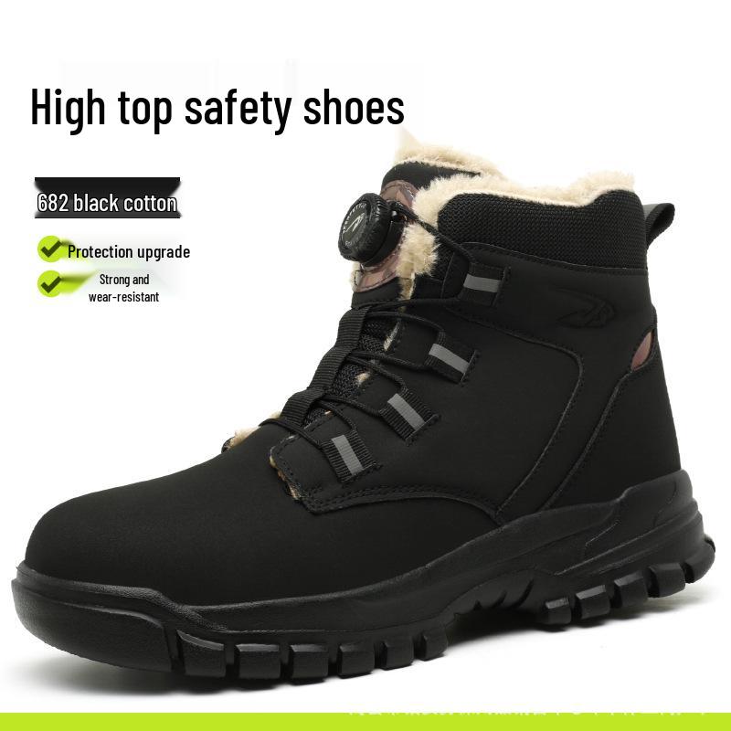 Мужские рабочие ботинки с высоким берцем и стальным носком Temu - Хлопок, Защита от ударов, Защита от проколов, Мягкая подошва для комфорта