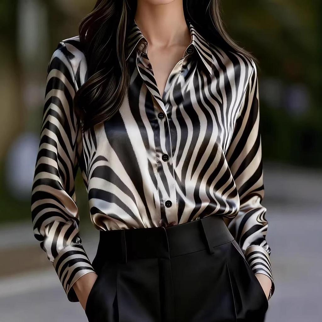Повседневная свободная рубашка на пуговицах с принтом зебры для женщин, весна/осень 2026