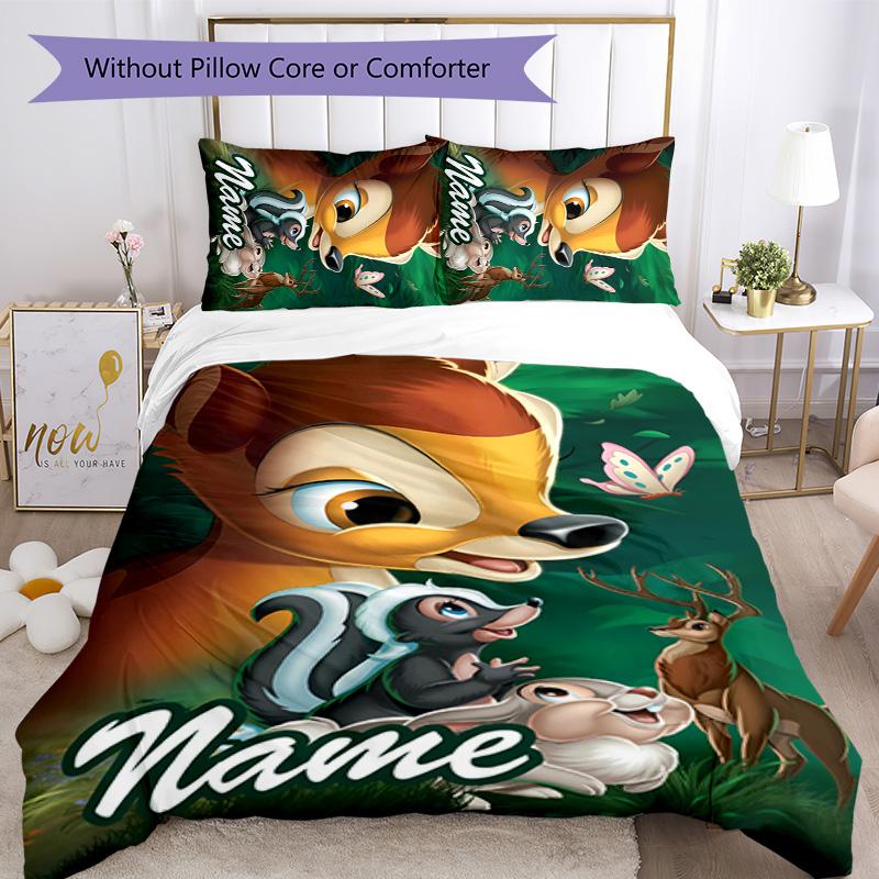 3pcs Bambi4 Cover Set - Personalized Name, HD Printed Bedding with 1 Cover and 2 Pillowcases - Perfect for Home Decor, Easy Care