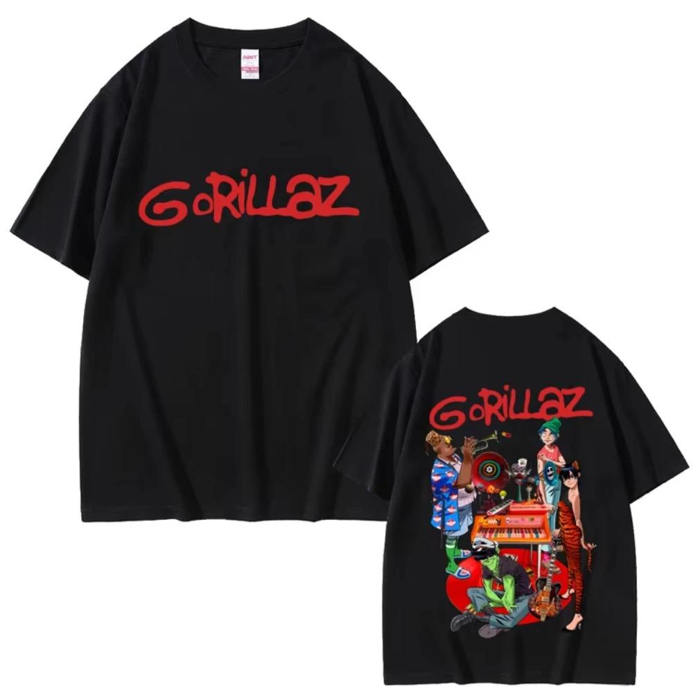 2026 Футболка с принтом группы Gorillaz Унисекс Женская Хип-Хоп Рок Мода Мультяшный Тренд Уличная Одежда Винтаж Повседневная Хлопковые Футболки Высокого Качества
