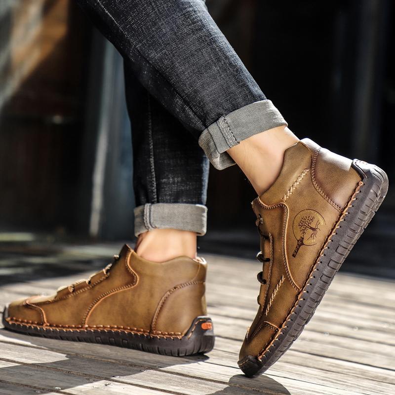 Мужская повседневная обувь с высоким берцем, размер 38–48, мужская обувь ручной работы из суперволокна, резиновая, с мягкой подошвой, большого размера для вождения автомобиля