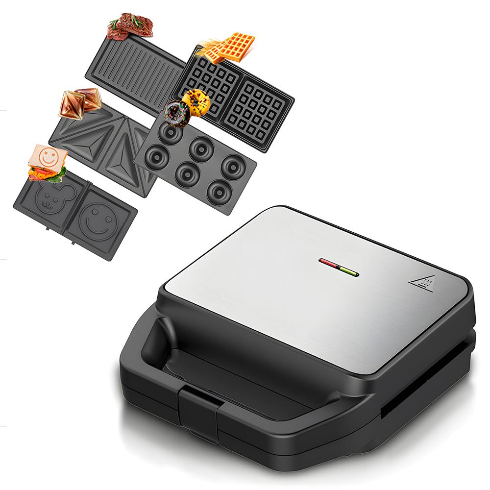 Электрическая сэндвич-машина для завтрака 5 в 1 с набором из 5 съемных двусторонних антипригарных пластин