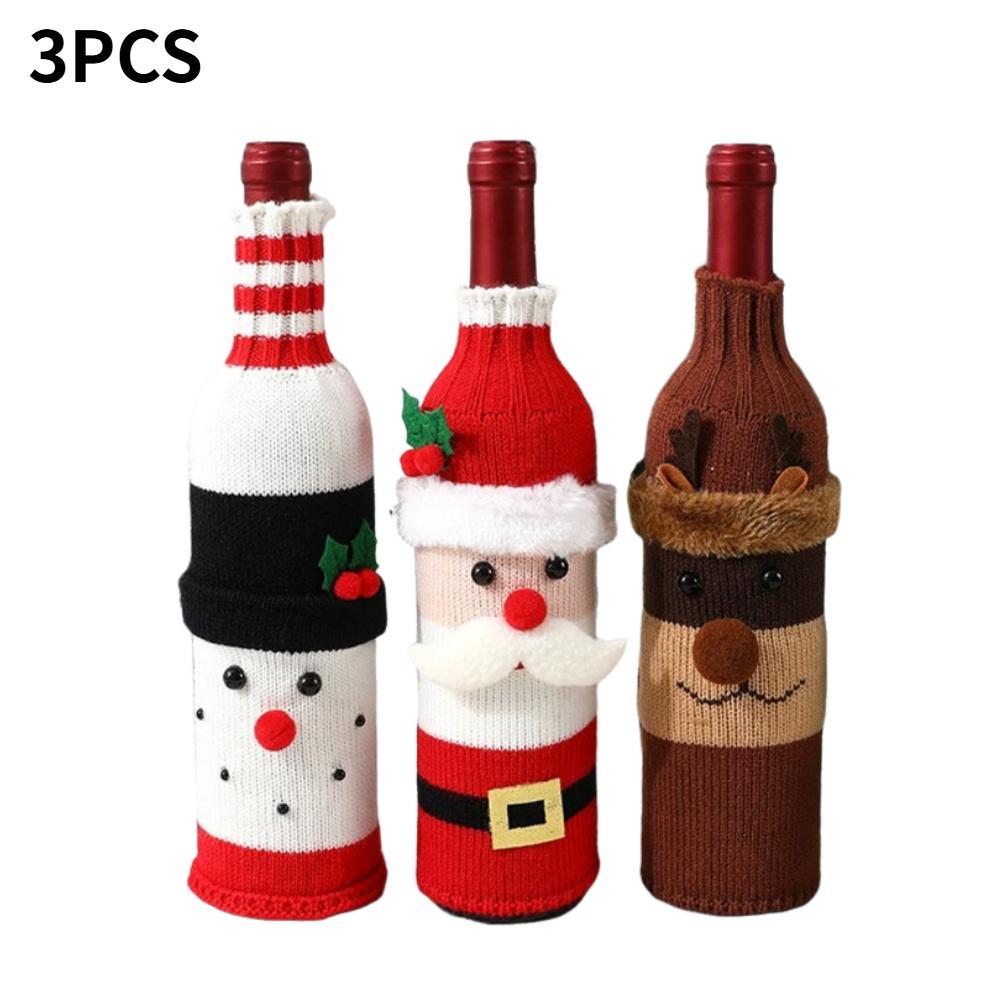 Christmas Wine Bottle Cover Set Santa Snowman Woven Wine Bottle Bags For Christmas Party Dinner Table Decorations New Year Gifts