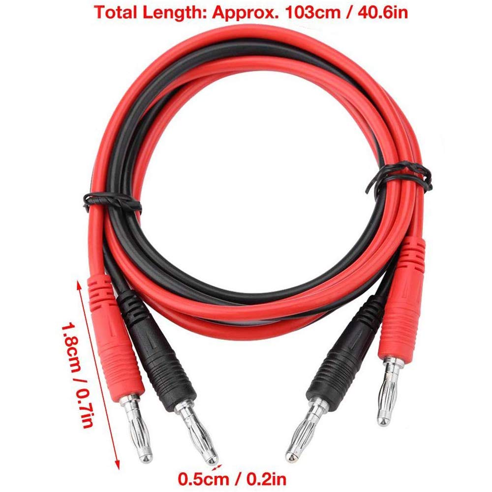 WINGONEER 2Pcs P1041 4mm Banana Plug to Banana Plug Multimeter Test Cable Electronic Test Lead Extension Red Black - +