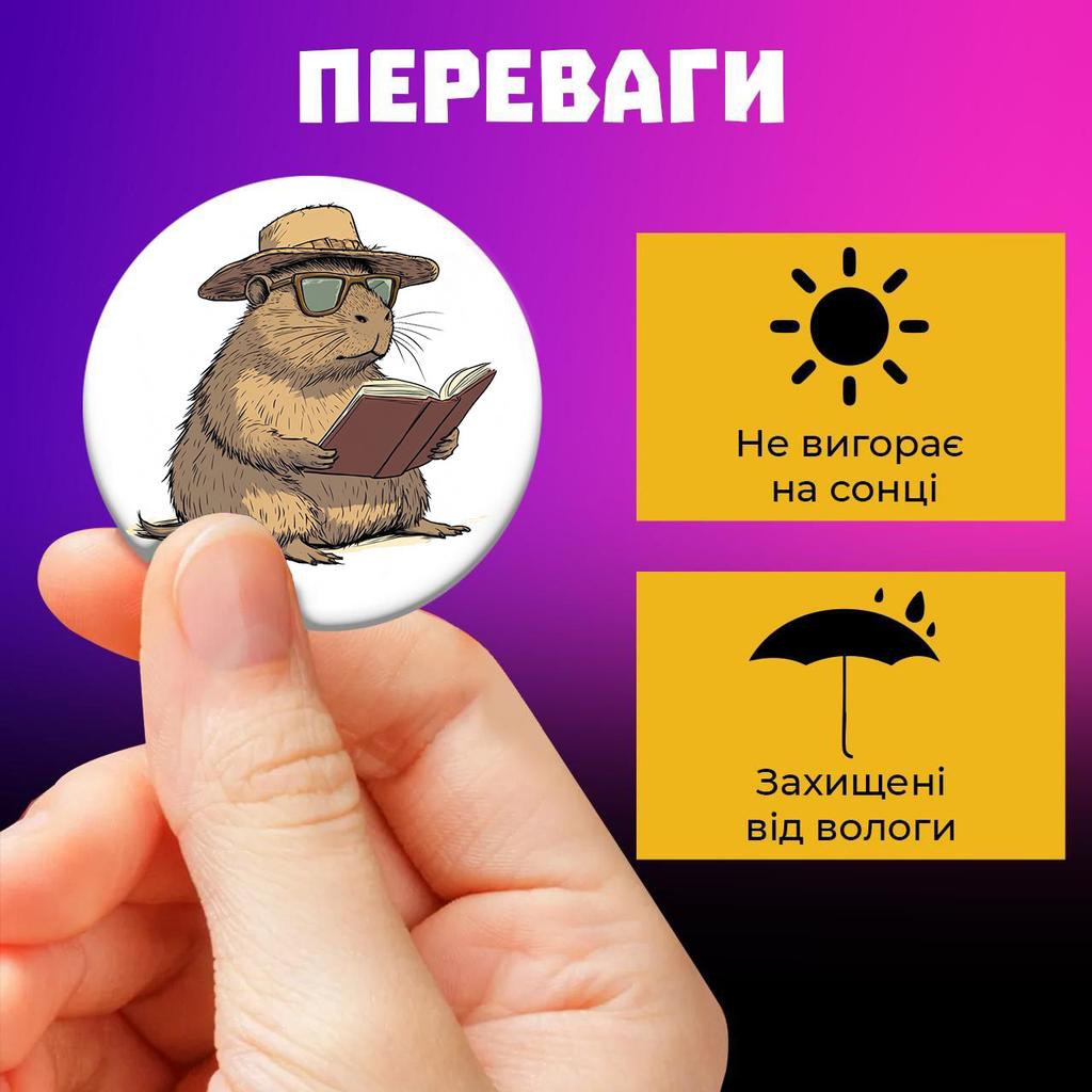 Значки Капибара capybara на булавке 44 мм набор 6шт