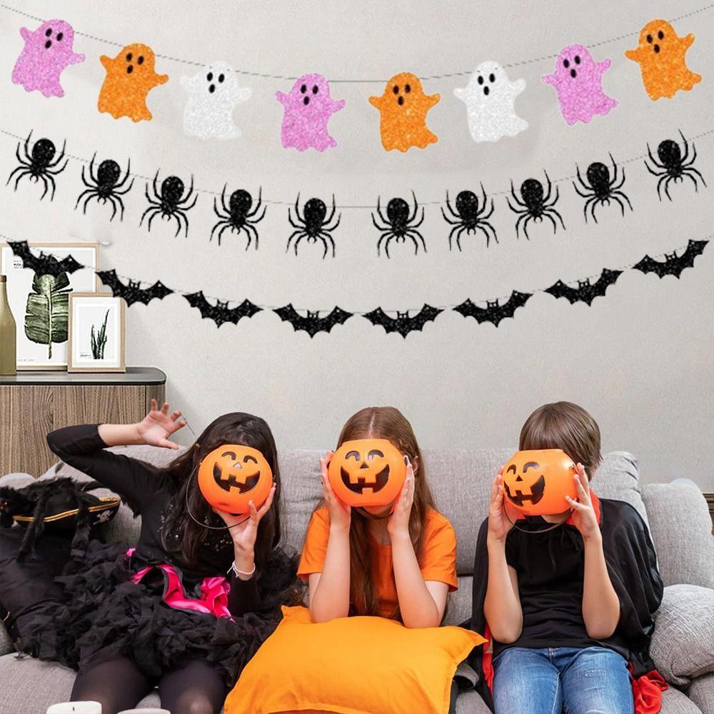 Funny DIY Ghost Paper Flag Hanging Halloween Party Banner Halloween Bat Banners Bar Decoration