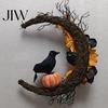 Seasonal Atmosphere Accents Halloween Door Sign, Artificial Floral Branch Crow Moon Wall Hanger with Unique Party Ornaments Bird, Spooky Window