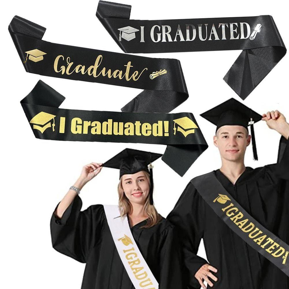 5pcs Satin Graduation Sash Belts Adjustable Bachelor Sash Congratulations Straps Photo Booth
