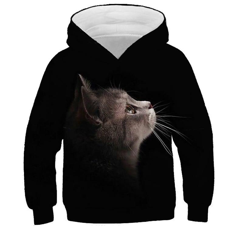 Детская толстовка с капюшоном Cat Casual с длинным рукавом Active Cotton 7-13 лет осень многоцветная черная белая