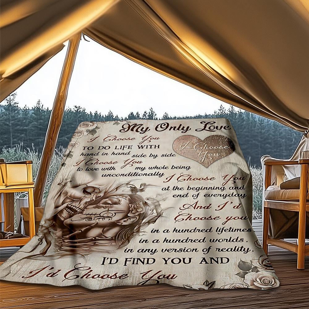 1pc Unconditional Love Letter Outdoor Blanket - Lightweight Flannel Throw For Travel, Camping, Livingroom, Couch, Chair yy251114213