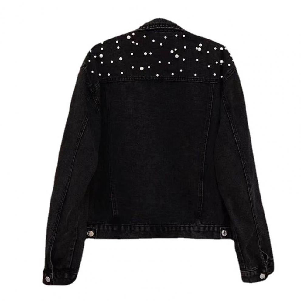 Female Jacket Stylish Winter Female's Denim Coat with Bead Decor Plus Size Long Sleeves Turn-down Collar Casual Streetwear Jac Practical Use