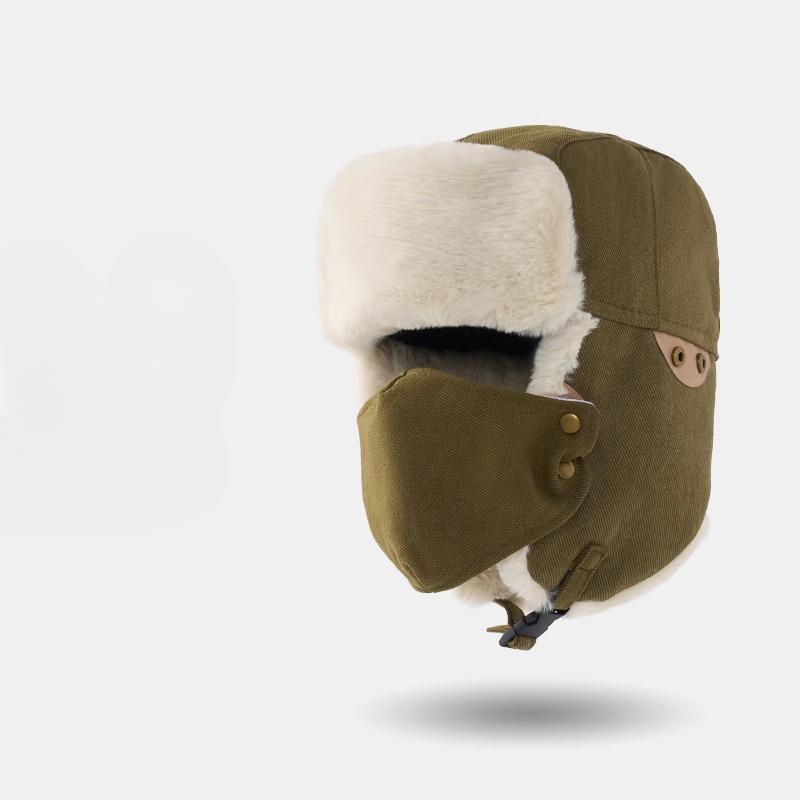 Winter Anti Cold Pilot Lei Feng Hat Men's Cotton Hat Cycling Windproof Ear Protection Warm Belt Mask Anti Cold Hat