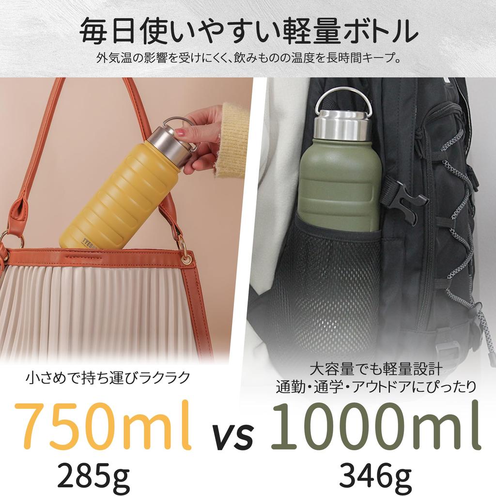 TYESO Vacuum Insulated Sports Water Bottle, Stainless Steel, Double-Walled, Wide Mouth, with Handle, 0.751 Liter (1000ml, White)