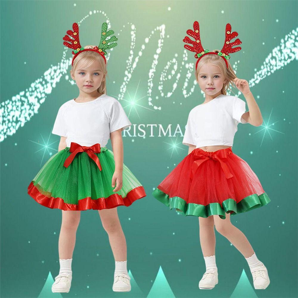 2-Piece Set Children's Tulle Skirt Christmas Party Performance Outfit  For Height 80-140cm