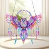 Colorful Owl Wind Chimes Acrylic Owl Dream Catcher with Feather Tassel Hanging Painting for Home Window Corridor Decorations