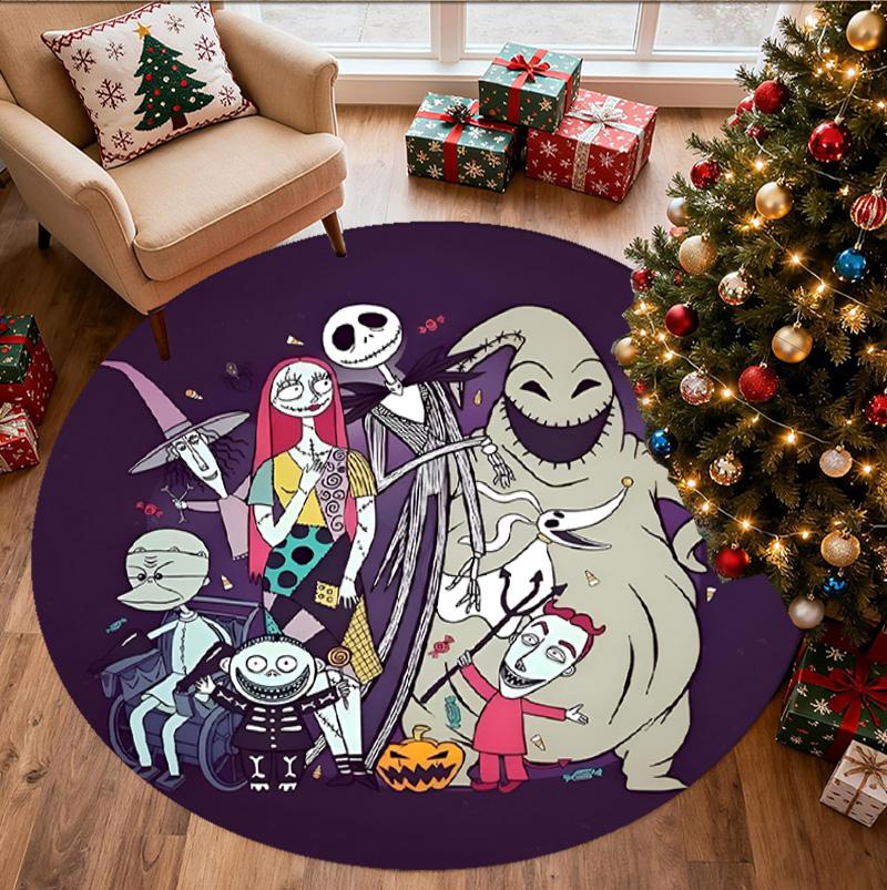 The Nightmare Before Christmas Pattern Round Rug, Indoor/Outdoor Mat, for Picnic, Gameroom, Bedroom, Office, Living Room, Home Decor Carpet, Birthday