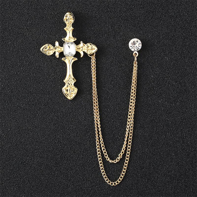 Black Gem Chain Fashion Brooch with Tassel for Men's Suit