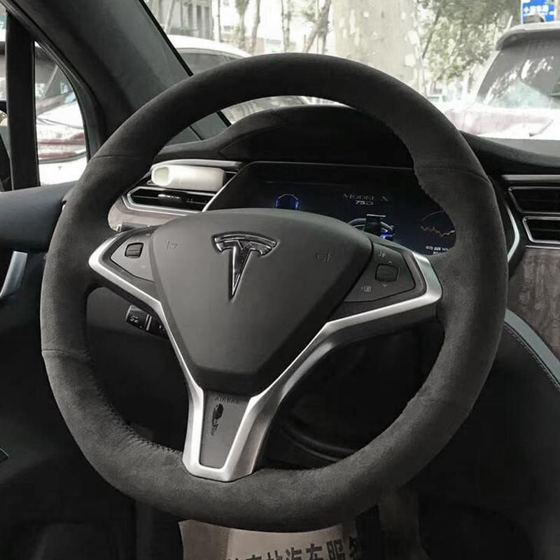 Для Tesla modelS model X Model 3 DIY кожаный замшевый чехол на руль, чехол на колесо автомобиля, интерьер