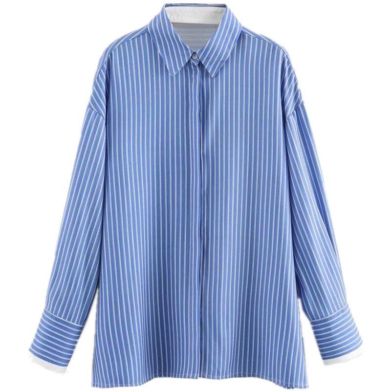 Fashion Style 2024 Autumn New Women's Clothing Loose All-Match Commute Stylish Long Sleeves Stripes Oxford Shirt
