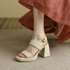 2025 New Korean Version Summer Versatile Retro Word with Waterproof Table Thick Heel Roman Sandals Women's High Heel Shoes