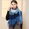 Warm Women's Scarf Winter Imitation Cashmere Color Block Plaid Shawl Long Tassel Fashion Scarf Scarf