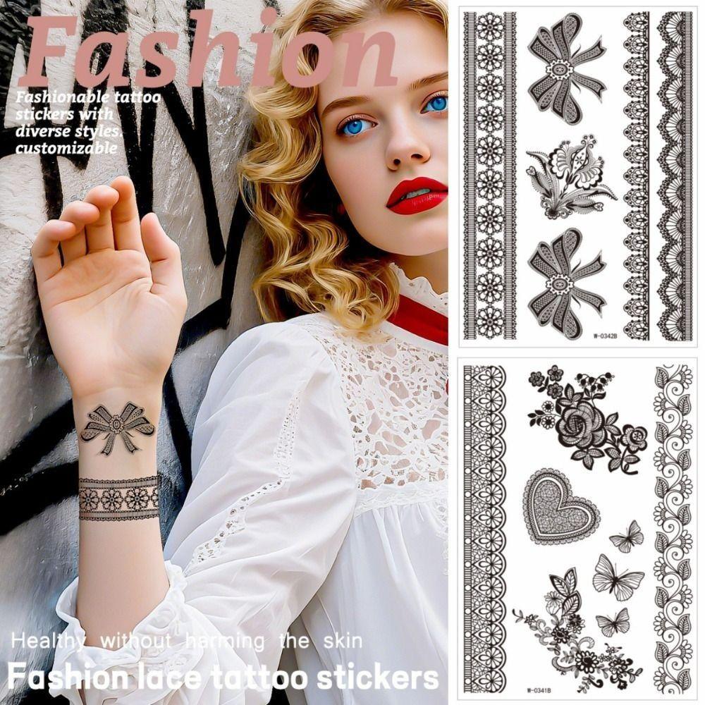 Legs Arm Temporary Tattoo Lace Fake Tattoo Black Henna Tattoo Decals Women/Lady