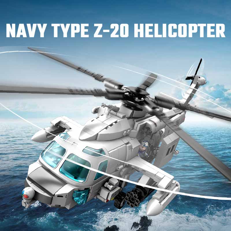 SEMBO 862pcs Navy Type Z-20 Helicopter Building Blocks MOC Armed Aircraft Fighter Soldiers Model Bricks Kids Toys for Boys Gifts