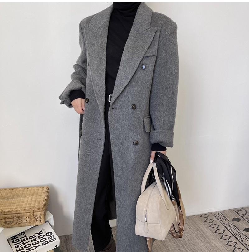 Женское длинное двубортное пальто из кашемира и шерсти с поясом