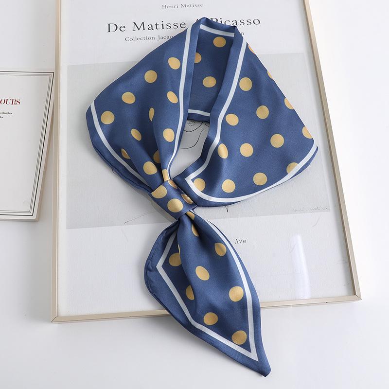 Korean fashion polka dot silk scarf women's versatile perforated cross scarf shirt with thin strip scarf spring and summer