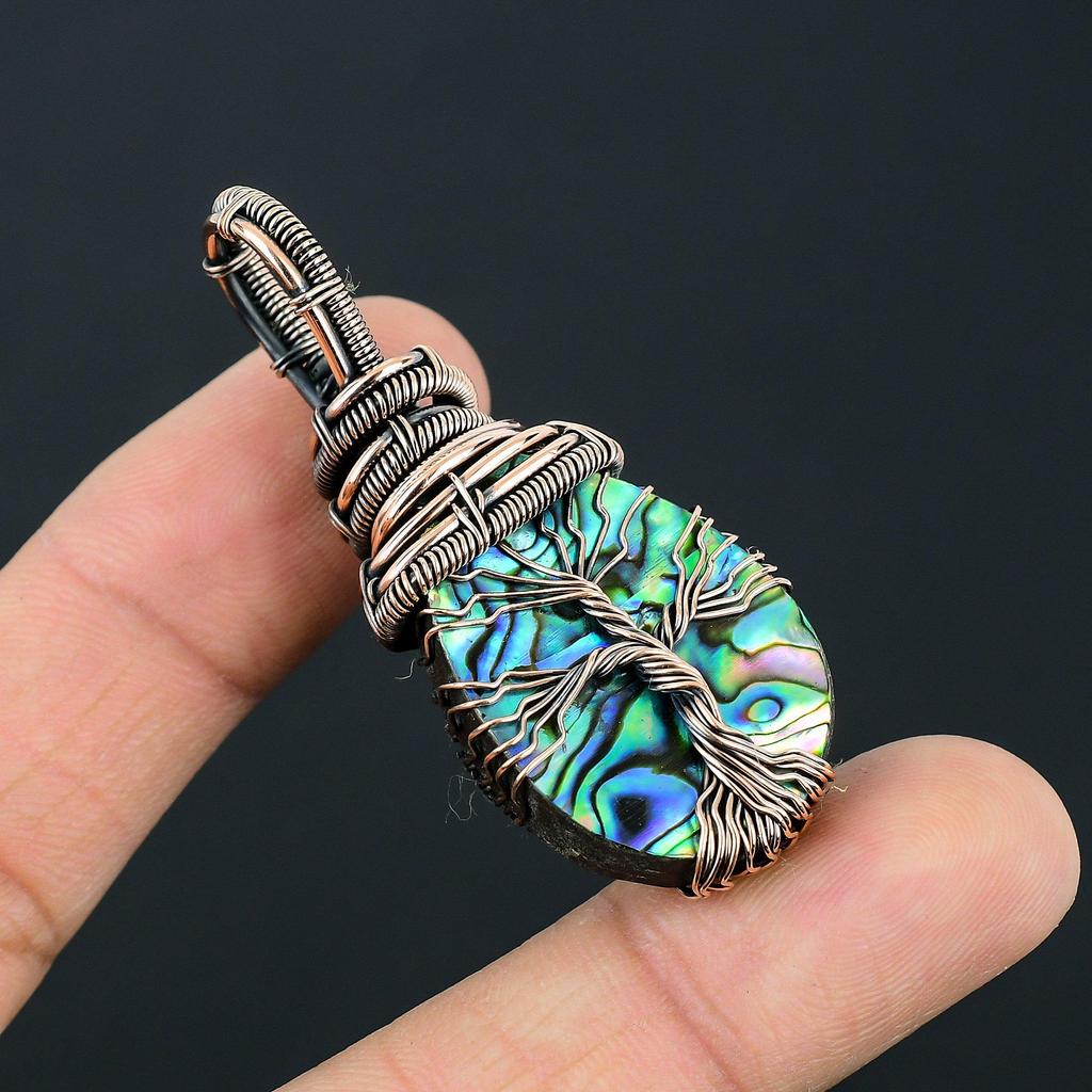 Abalone Shell Gemstone Handmade Pure Copper Wire Wrap Amazing Jewelry Pendant