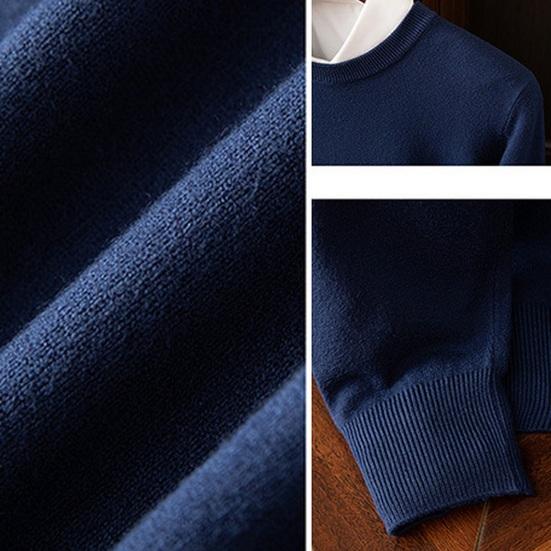 Мужской свитер осень-зима с круглым вырезом, свободный, с длинными рукавами, трикотажный, эластичный, однотонный, деловой стиль, теплый трикотаж