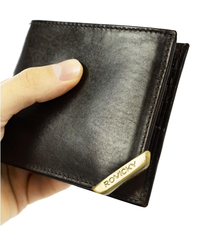Men's horizontal wallet with gold accent, natural grain leather - Rovicky