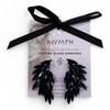 Jet Black Iridescent Angel Wing Stud Earrings