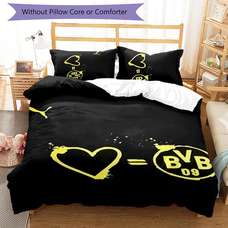 3pcs Borussia Dortmund pattern bedding set duvet cover set includes duvet cover &pillowcases,perfect all season bedroom decoration&gift