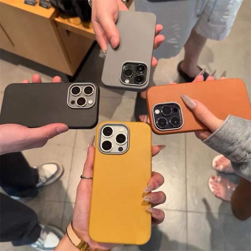 Роскошный матовый кожаный чехол для iPhone 16 15 14 Plus 13 12 11 Pro Max XS Max XR Защита объектива Противоударный силиконовый чехол